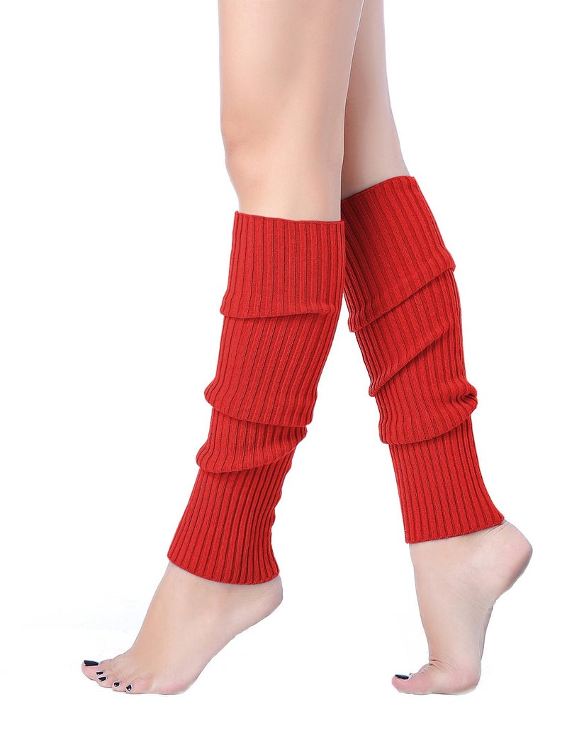 V28 Women Juniors 80s Eighty's Ribbed Leg Warmers for Party Sports (Red &) - Image 1
